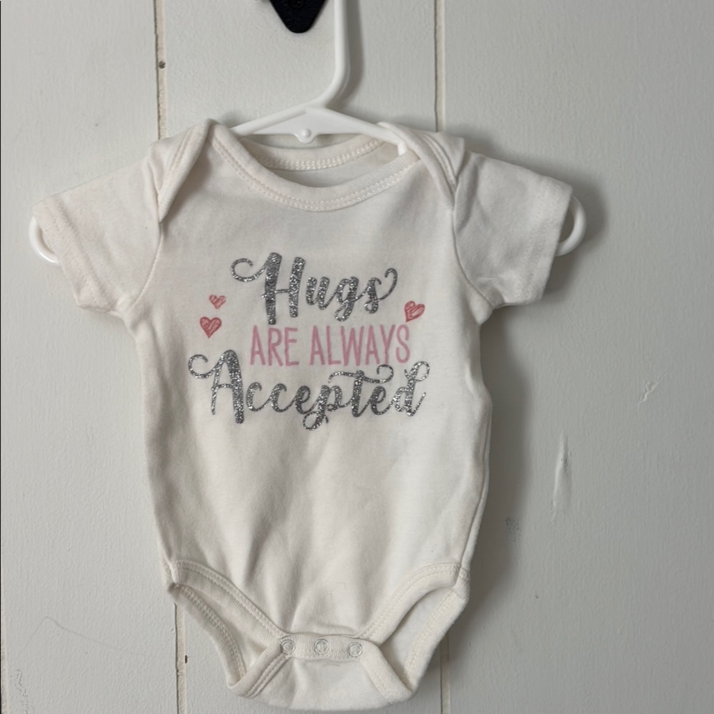 White Baby Onesie with Silver and Pink Accents